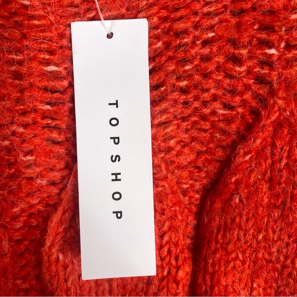 Topshop Women Eyelash Loose Knit Sweater 12 Red Petal Pointelle Wool Blend Cozy - Picture 5 of 9